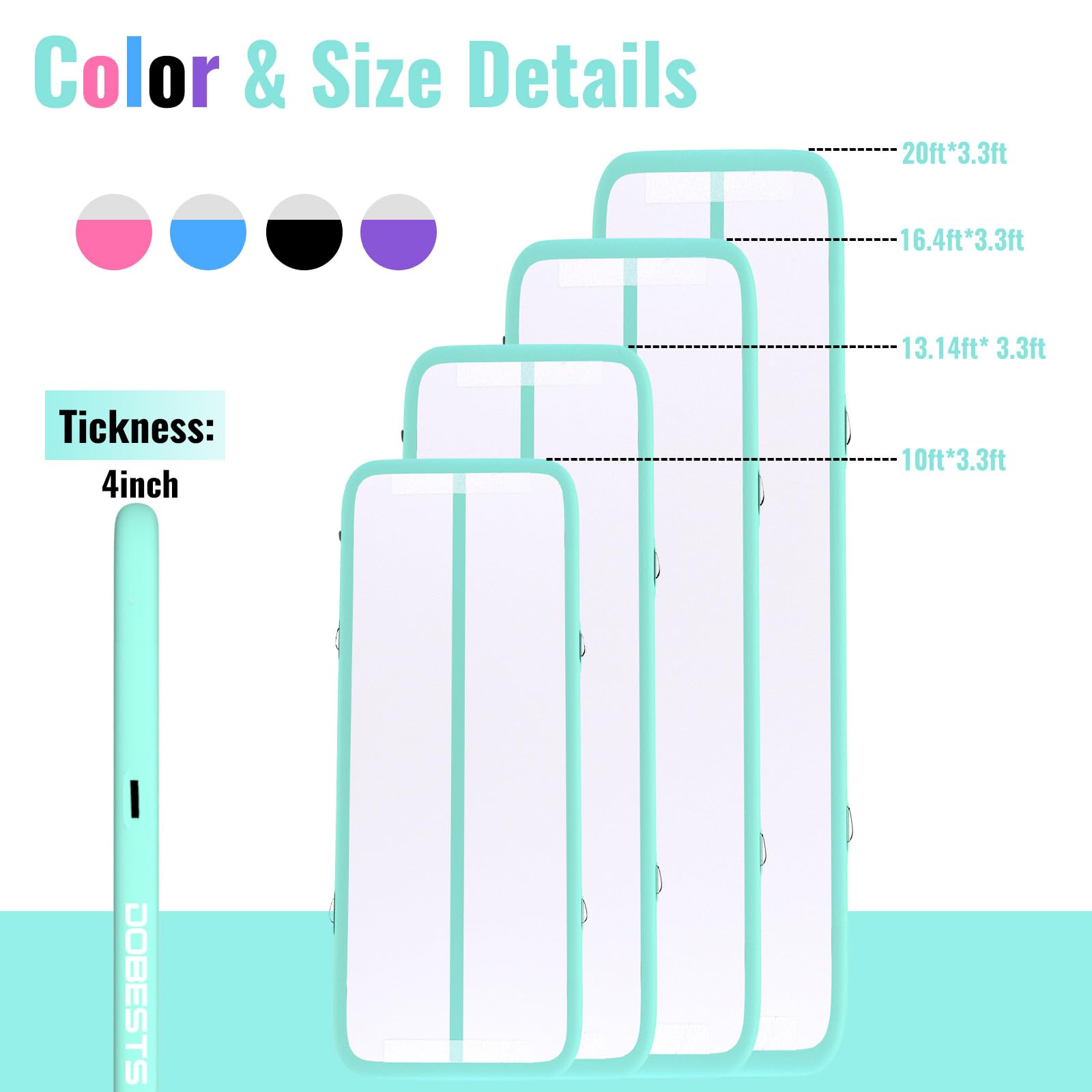 DOBESTS Inflatable Gymnastics Mat - 6.6ft to 20ft Air Track Tumbling Mat with Electric Pump - 4/8 Inch Thick for Home Gym, Cheerleading & Backyard Training - Perfect for Gymnastics, Yoga, Parkour and Kids Play