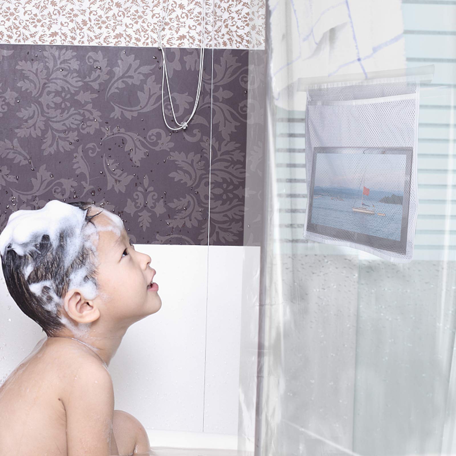 Clear PEVA Plastic Shower Curtain Liner - 71x71 Inch Quick Dry Bathroom Shower Curtain with 9 Storage Pockets for Shower Stall & Bathtub - Perfect for Small Bathrooms, Apartments & Dorm Rooms