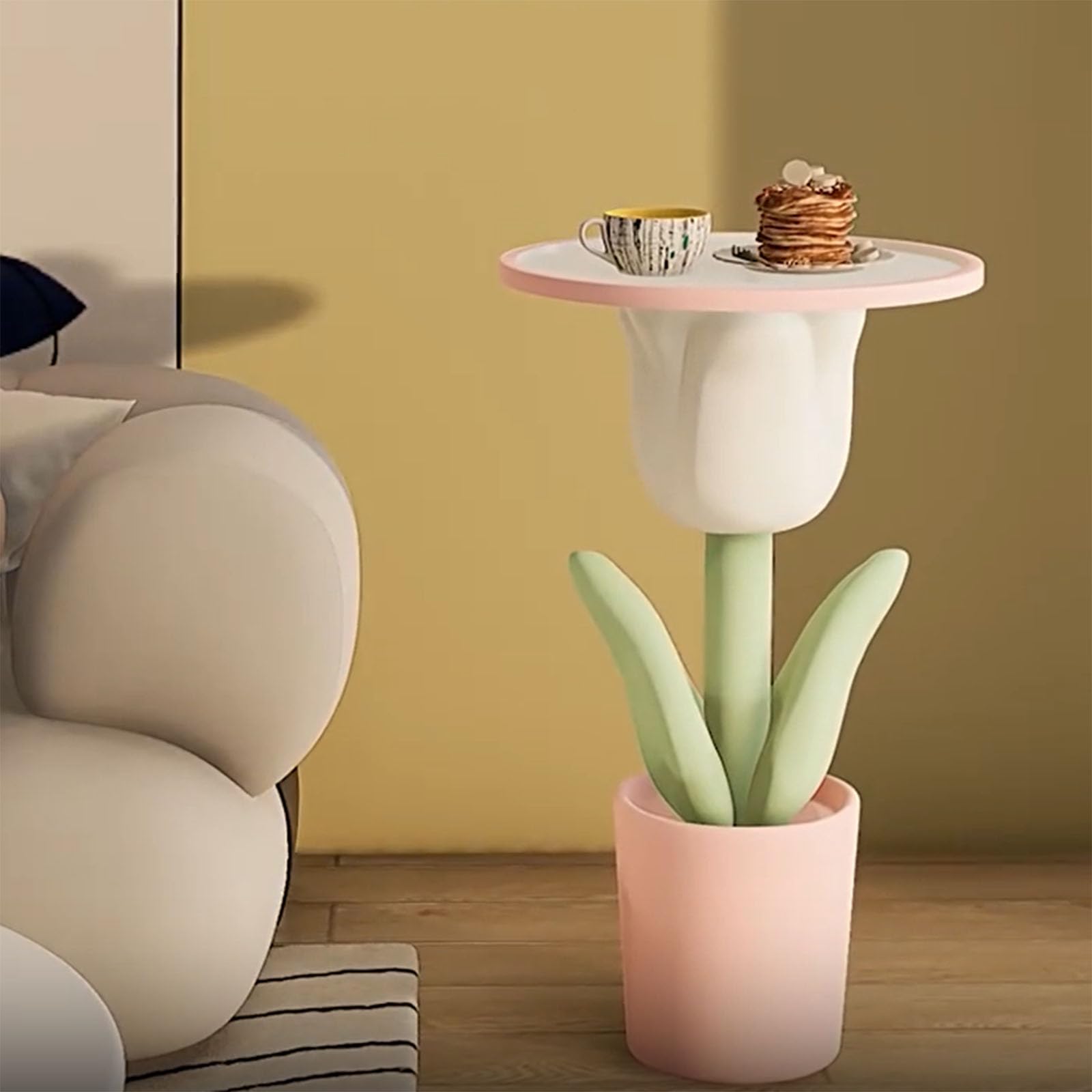 Modern Acrylic Nightstand with Storage - Pink Tulip Funky Furniture for Bedroom, Living Room, Side Table or Plant Stand (Set of 2) - Perfect for Small Spaces, Dorm Rooms & Home Decor