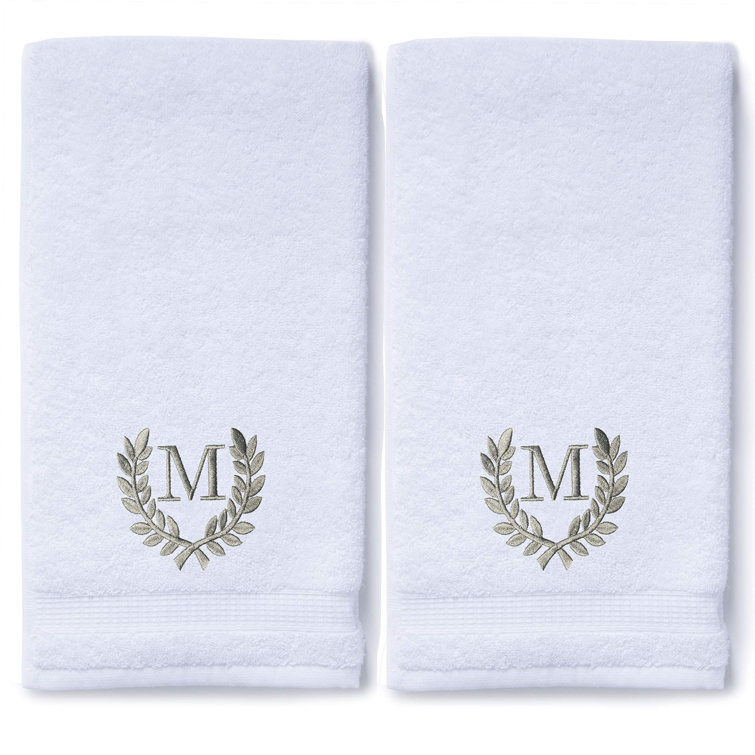 Personalized Monogrammed Hand Towels Set of 2 - Luxury Turkish Cotton, 16x30 Inch, Oversized for Bathroom, Kitchen & Spa | Custom Roman Font Wedding & Bridal Gift | Perfect for Home Decor, Guest Towels & Makeup Routine