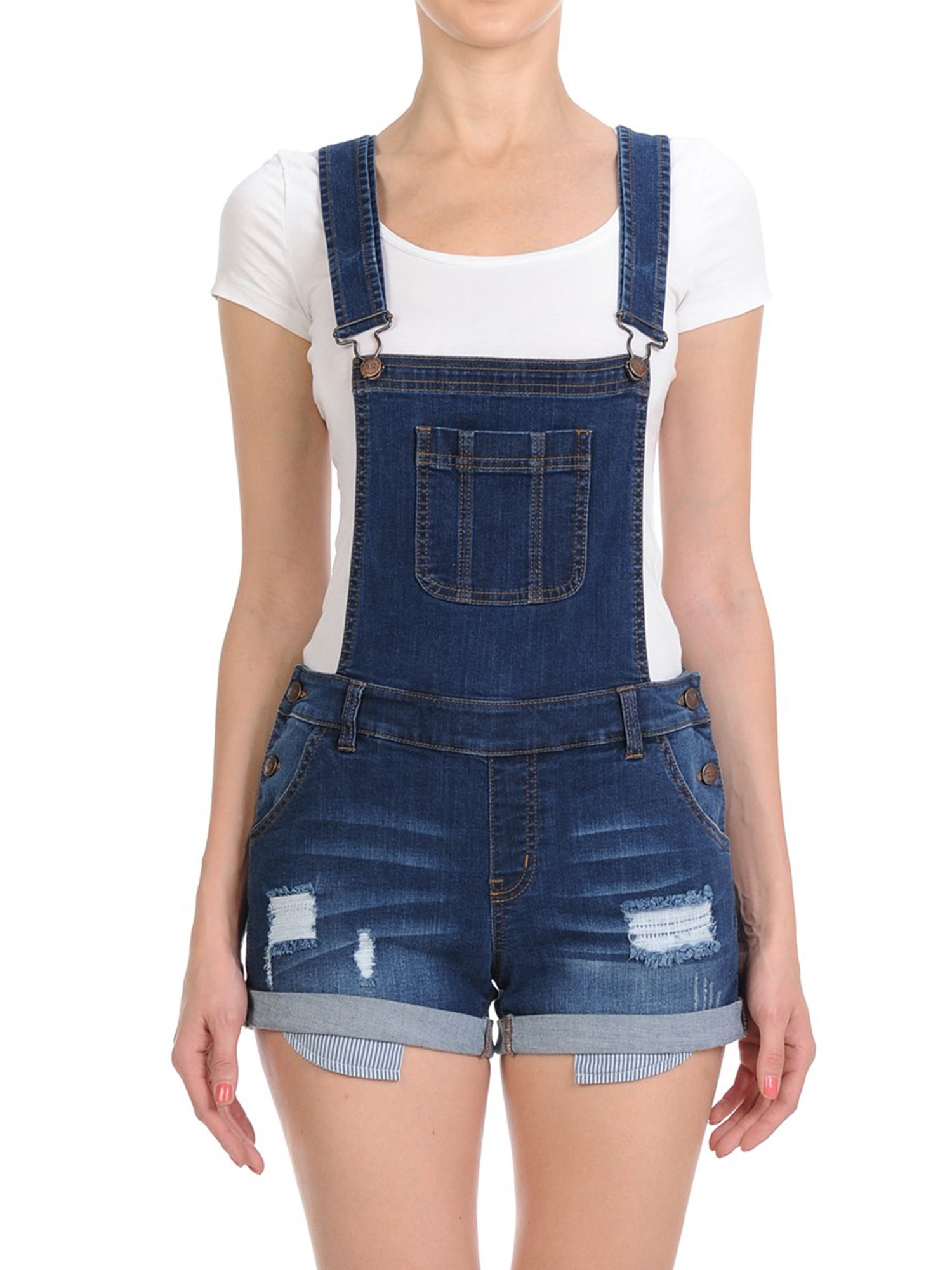 Emma Women's Casual Printed Denim Short Overalls with Pocket Lining & Rolled Cuff | Summer Outfits, Beach Wear, Street Style Fashion