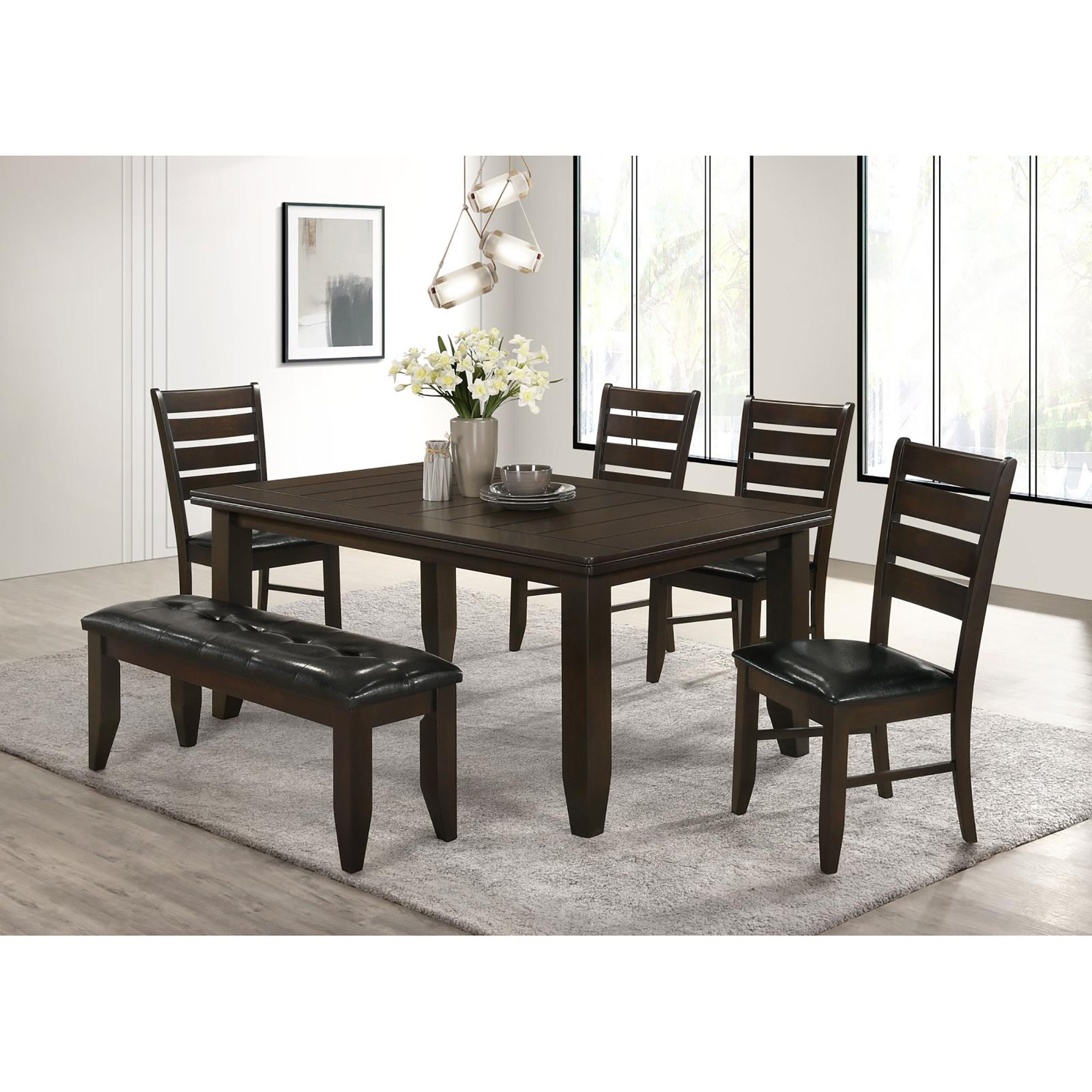 Stylish Cappuccino & Black Upholstered Dining Bench - Comfortable Kitchen Seating for Breakfast Nook, Dining Room or Entryway