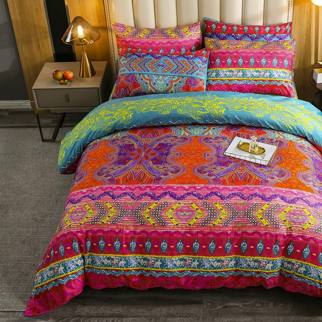 Feelyou Bohemian Duvet Cover Set - 2 Piece Exotic Boho Style Bedding Set with Zipper Closure, Microfiber Printed Comforter Cover for Twin Size Bed - Perfect for Bohemian Bedroom Decor & Guest Room Styling