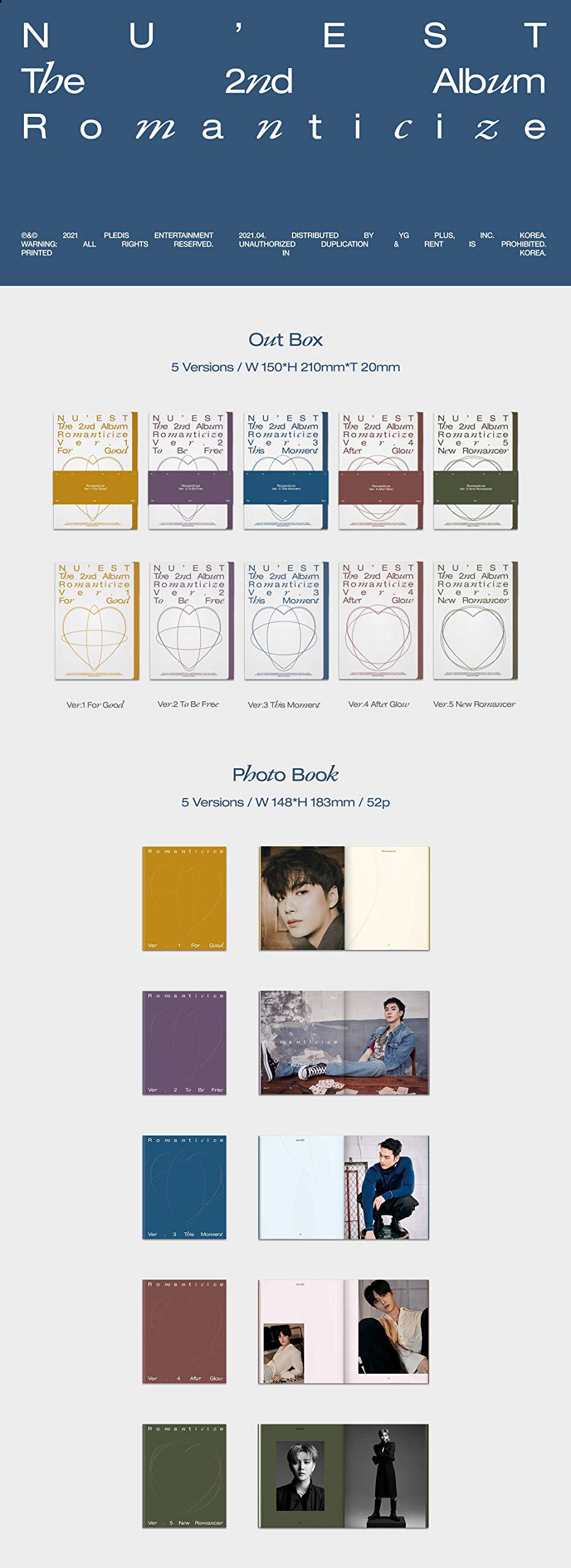 NU'EST Romanticize Album [5CD + 5 Photobook + Folded Poster Set] - K-Pop Collectors Edition with Exclusive Photocards & Decorative Stickers | Perfect for K-Pop Fans, Gift Giving & Music Collections (Free Tracking Included)