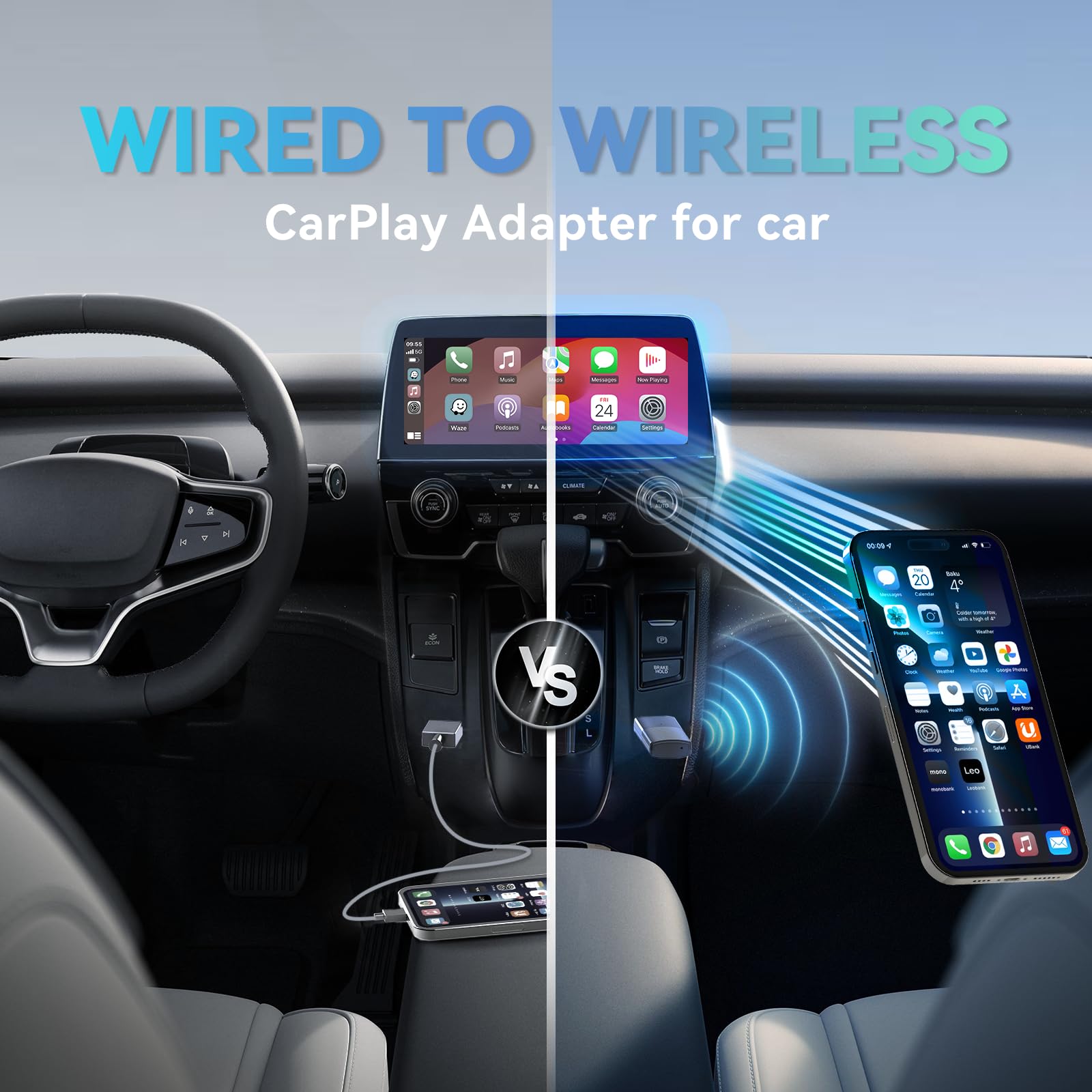 MINIX Wireless CarPlay Adapter for Apple - Convert Factory Wired CarPlay to Wireless, Compatible with iPhone iOS 10+ (Low Latency, USB-C) - Perfect for Commuting, Road Trips & Hands-Free Driving