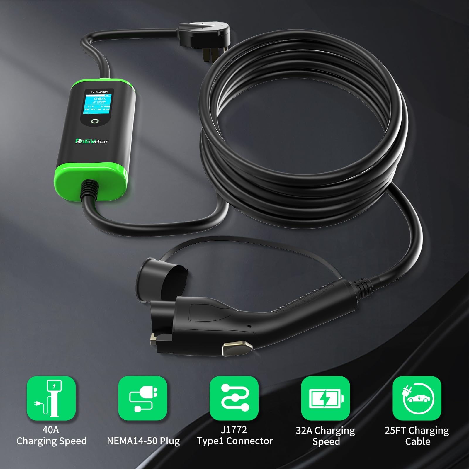 40A Level 2 EV Charger with J1772 Connector - 9.6KW Fast Charging Station (14-50 Plug) for Tesla, Nissan Leaf, Chevy Bolt & All Electric Vehicles - Perfect for Home & Workplace Charging