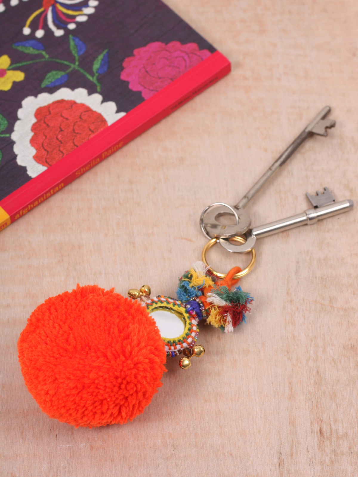 Orange Pom Pom Mirror Keychains - Stylish & Functional Accessories for Keys, Bags, and Everyday Carry | Perfect for Gifts, Travel, and Home Decor