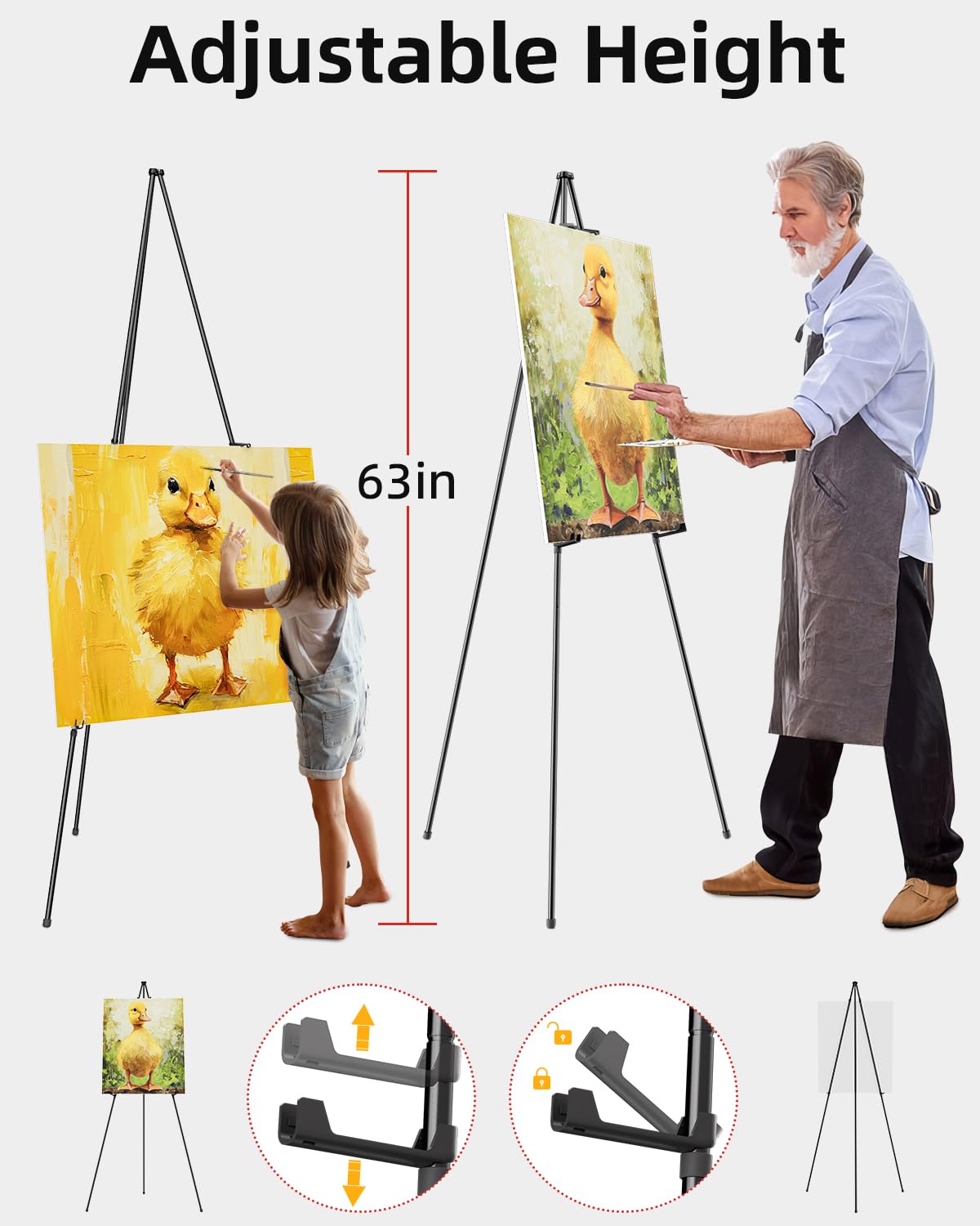 Nicpro 6-Pack 63 Inch Black Metal Folding Easel Stands - Portable Tripod Display Easels for Artists, Posters, Weddings & Events - Includes Carry Bag for Easy Transport | Perfect for Art Exhibitions, Classroom Displays & Wedding Signage