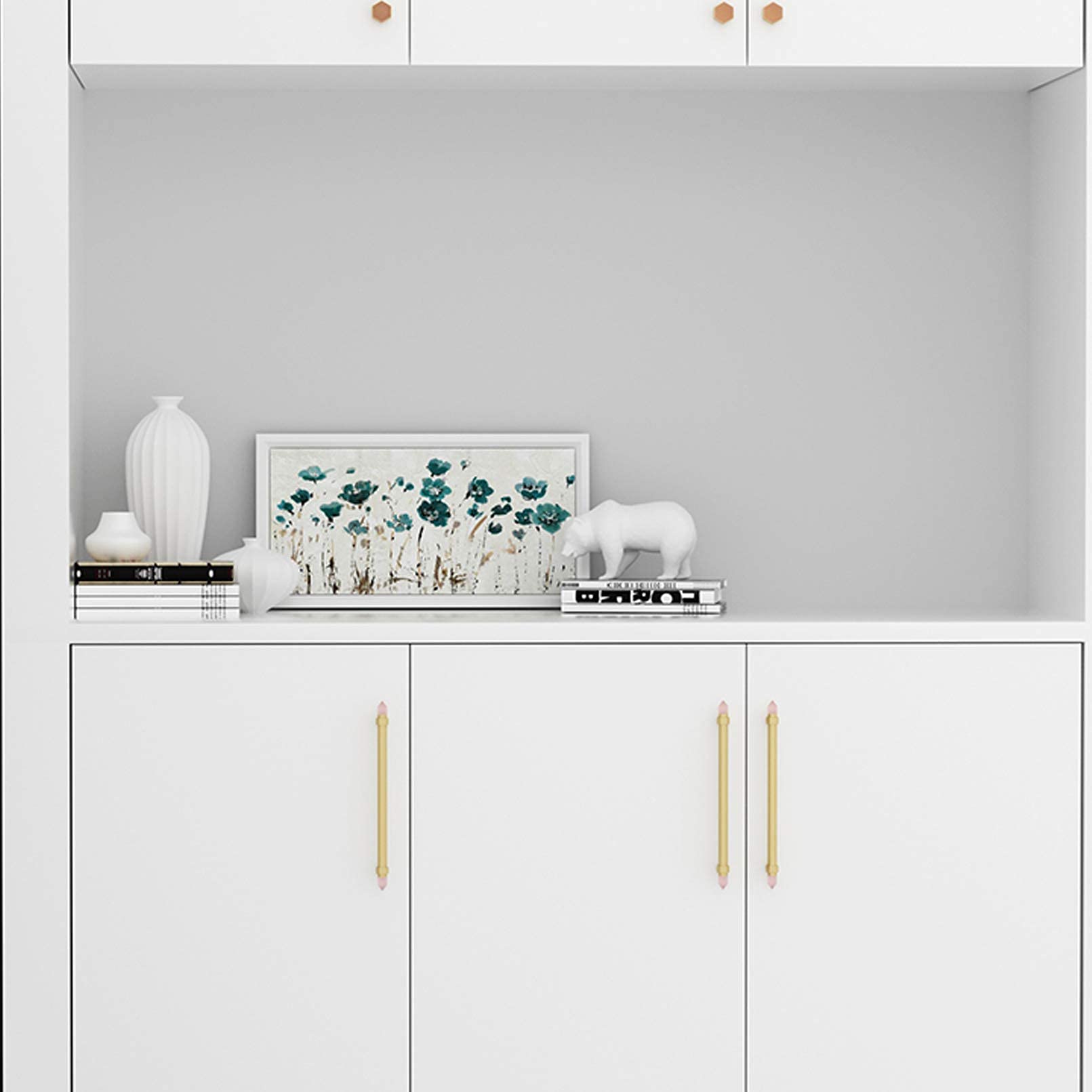White Crystal Brass Kitchen Cabinet T-Bar Handles - 320mm Hole Center Drawer Pulls for Cupboards, Bathroom Vanities & Furniture - Elegant Hardware for Modern & Traditional Home Decor
