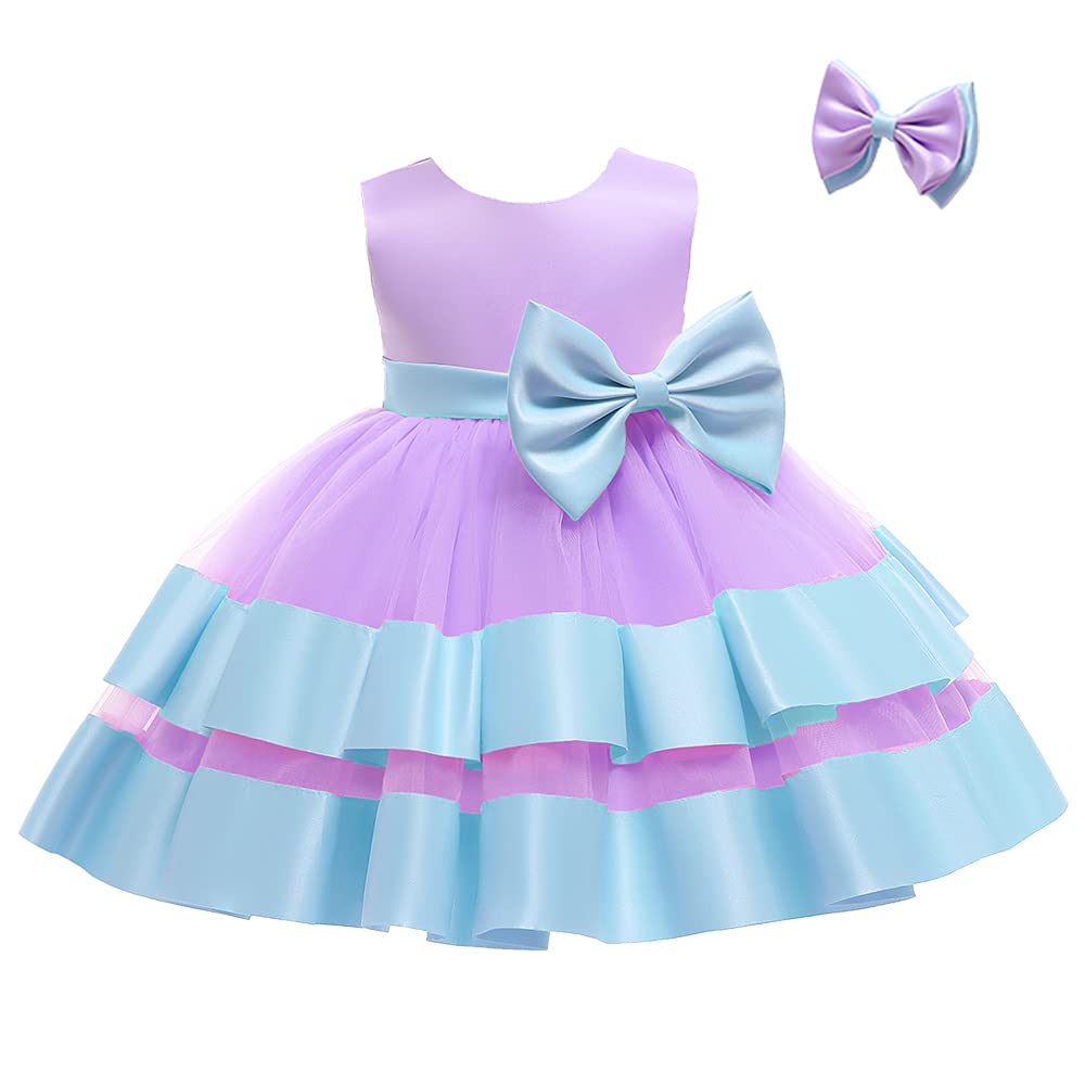 AIMJCHLD 0-6T Baby Girls V-Neck Backless Flower Dress with Hair Bow - Elegant Pageant Party Wedding Gown for Special Occasions, Photoshoots & First Birthday Celebrations