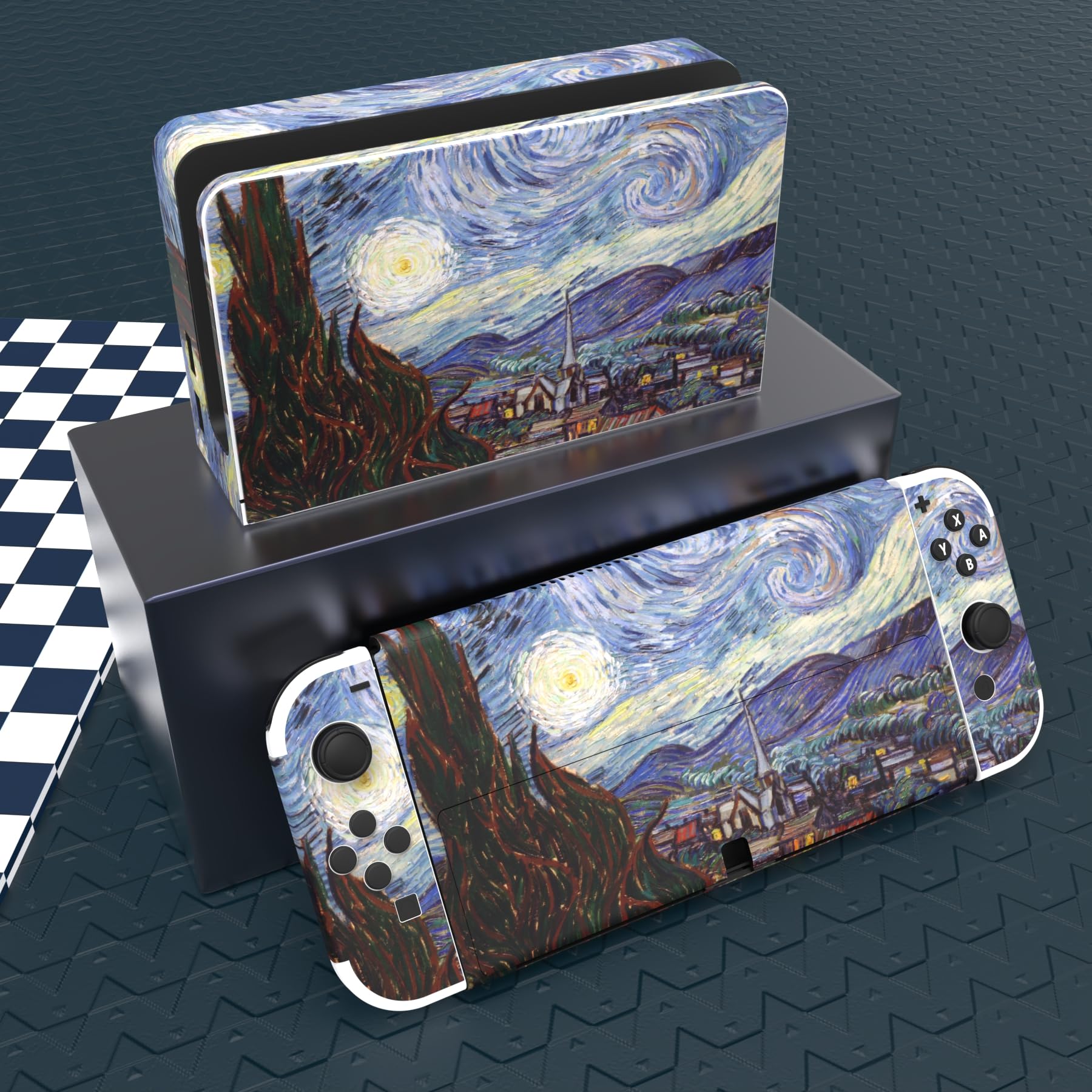 PlayVital Full Set Protective Stickers for Nintendo Switch OLED Model - Custom Vinyl Decal Skins for Switch OLED Console, Joycon, Dock & Grip - The Starry Night Design - Perfect for Gaming Protection and Personalization