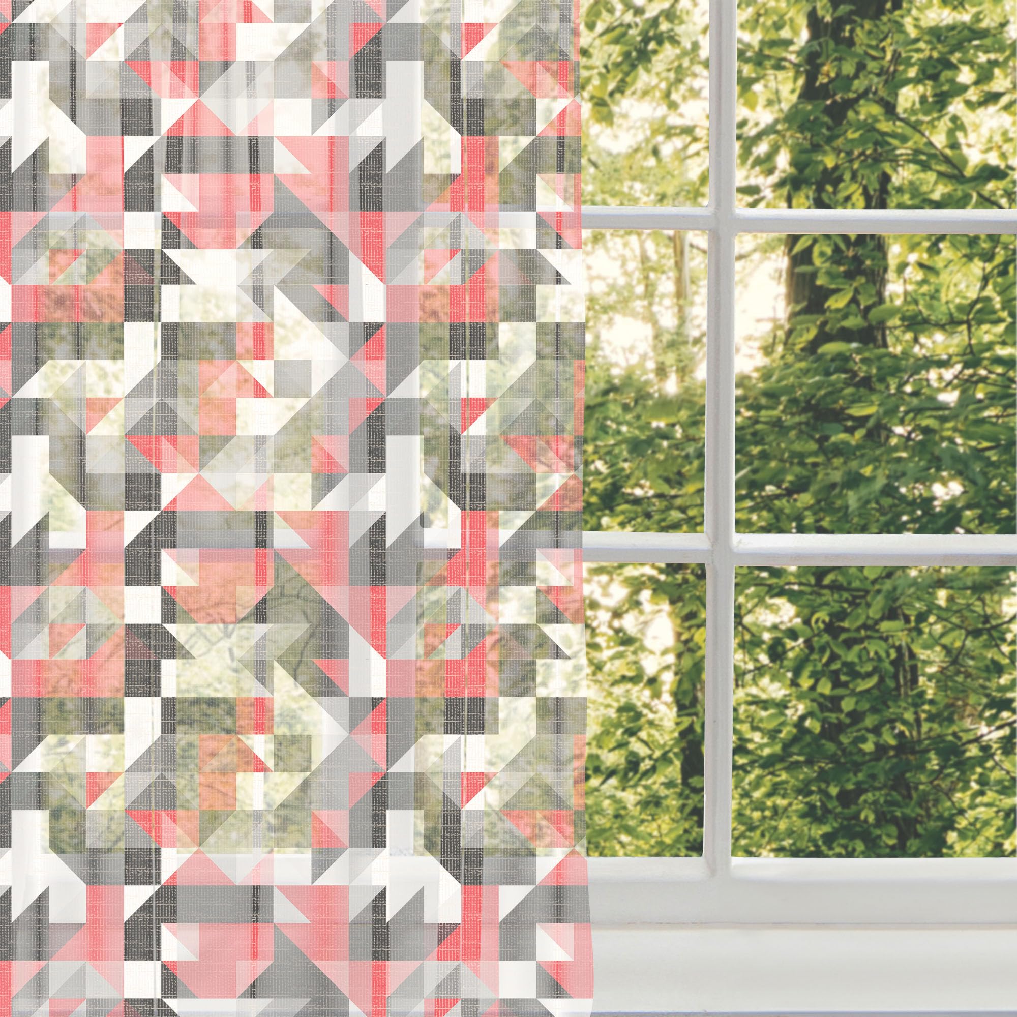 Ambesonne Abstract Geometric Tulle Curtains with Rod Pocket - Modern Half Triangles & Squares Maze Design, Sheer Window Drapes for Wedding, Party & Home Decor (2 Panels, 108
