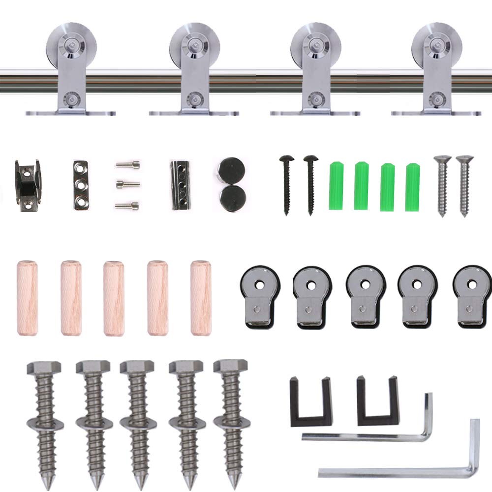 Heavy Duty 4ft Stainless Steel Sliding Barn Door Hardware Kit - Double Wood Door T-Shaped Hanger for Rustic Home & Office Decor | Easy DIY Installation & Smooth Gliding