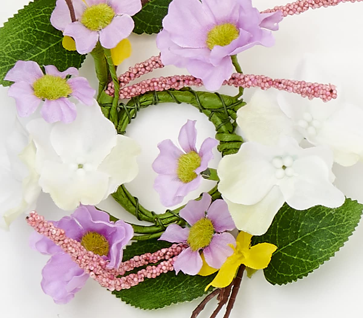 Set of 2 Floral Candle Rings - 9 Inch Cherry Blossom, Forsythia, Daisy & Lavender Artificial Flower Wreaths for Table Centerpiece, Wedding Decor, and Home Fragrance Accessories