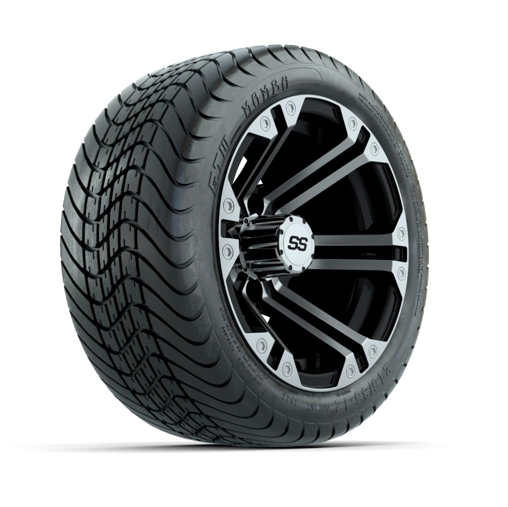GTW 12 Inch Golf Cart Wheels & Tires Combo Set of 4 - Machined Black Specter Wheels with 215/35-12 Mamba Street Tires | Premium Golf Cart Accessories for Smooth Rides on Courses & Neighborhood Streets