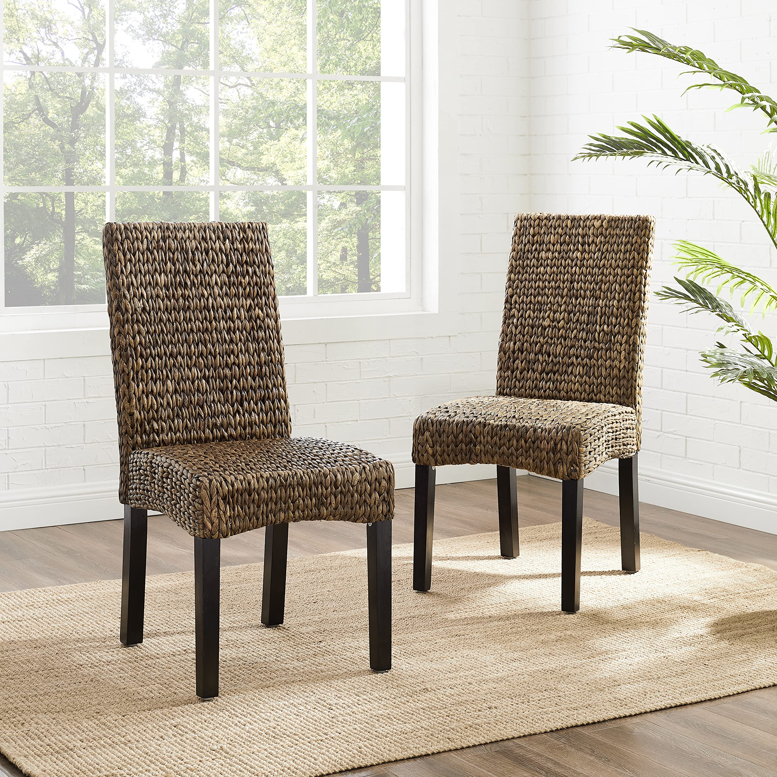 Crosley Edgewater Handwoven Natural Rattan Dining Chairs Set of 2 - Seagrass Wicker Chairs for Patio, Dining Room & Outdoor Use