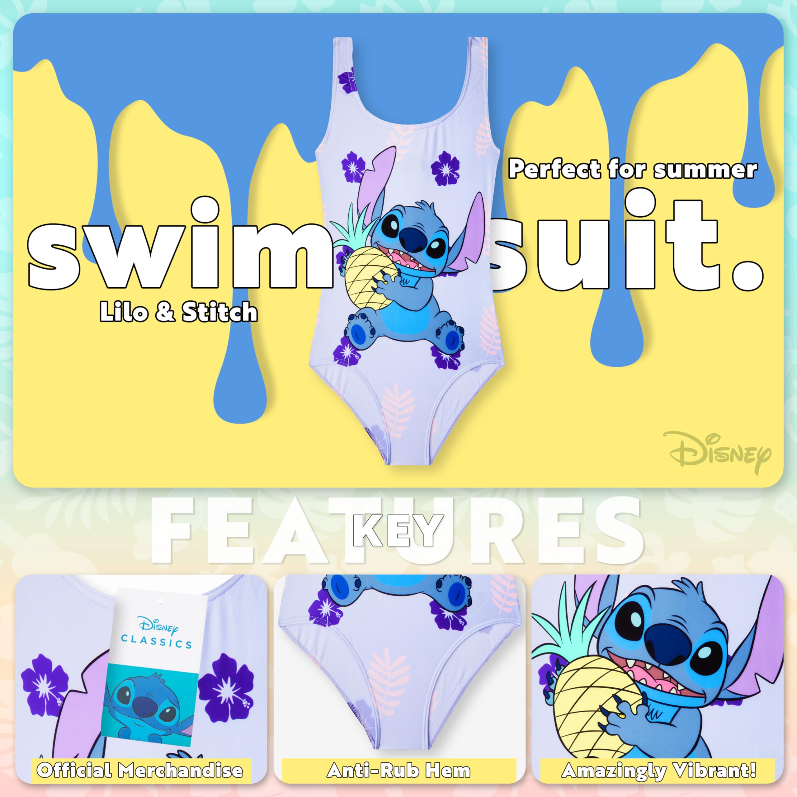Disney Girls One Piece Swimsuit - Comfortable Stretchy Bathing Suit for Kids - Perfect for Beach, Pool & Summer Vacation Gifts