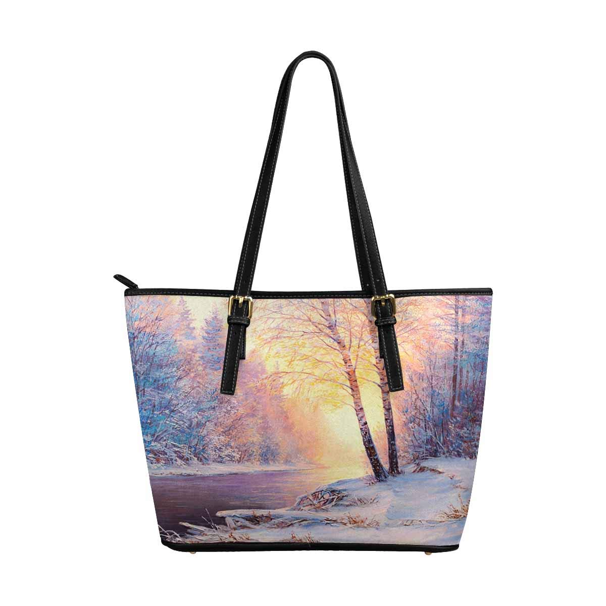 Abstract Winter Landscape Leather Tote Bag for Women - Stylish Shoulder Handbag with Artistic Print | Perfect for Work, Travel & Daily Use