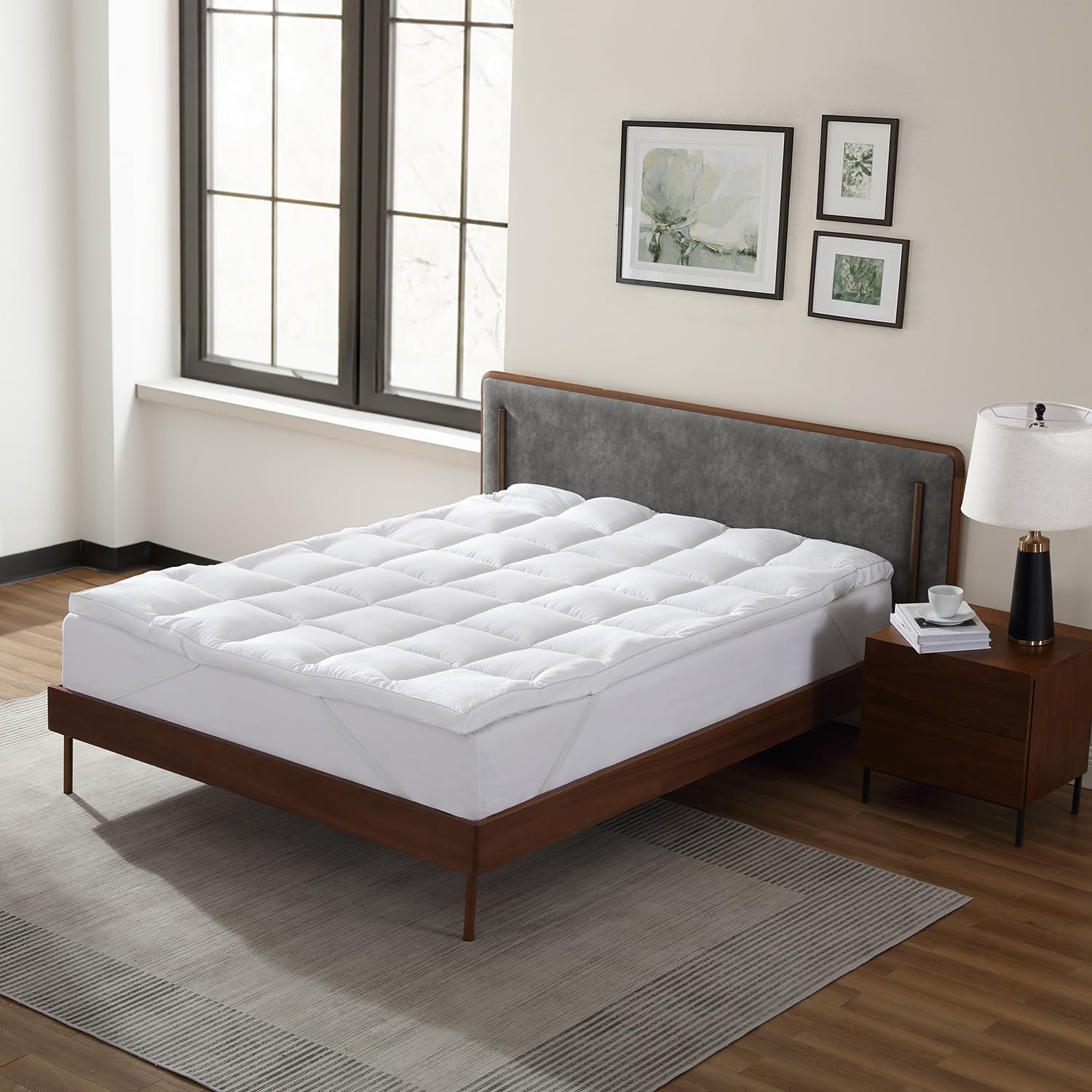 CirclesHome White Full Size Futon Mattress Topper with Anti-Slip Anchors - Plush Down Alternative Filling, Soft & Hypoallergenic Cover (54