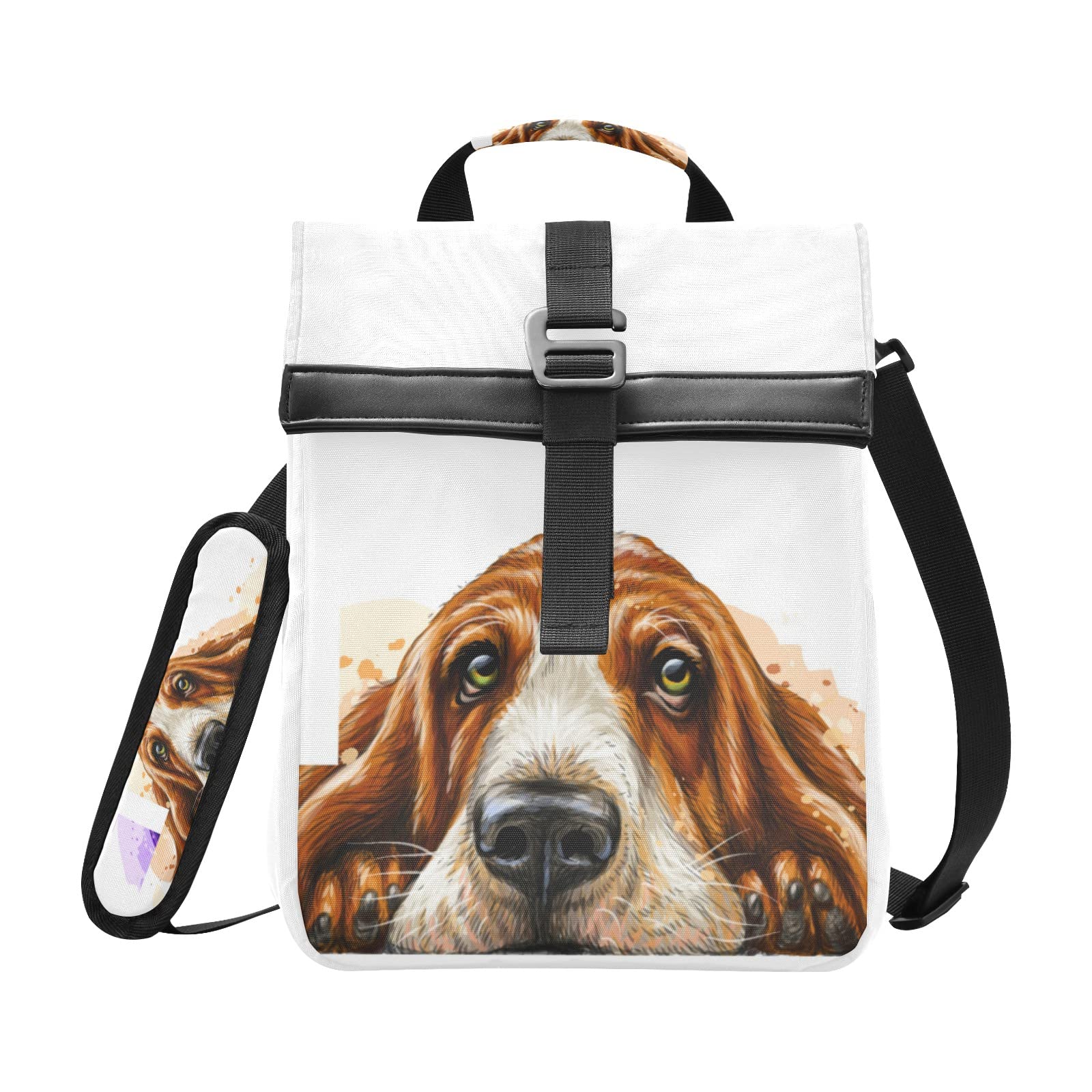 Insulated Leakproof Lunch Bag for Women & Men - Foldable Cooler Tote with Adjustable Shoulder Strap for School, Office, Picnic | Basset Hound Design Lunch Box for Work, Travel & Outdoor Activities