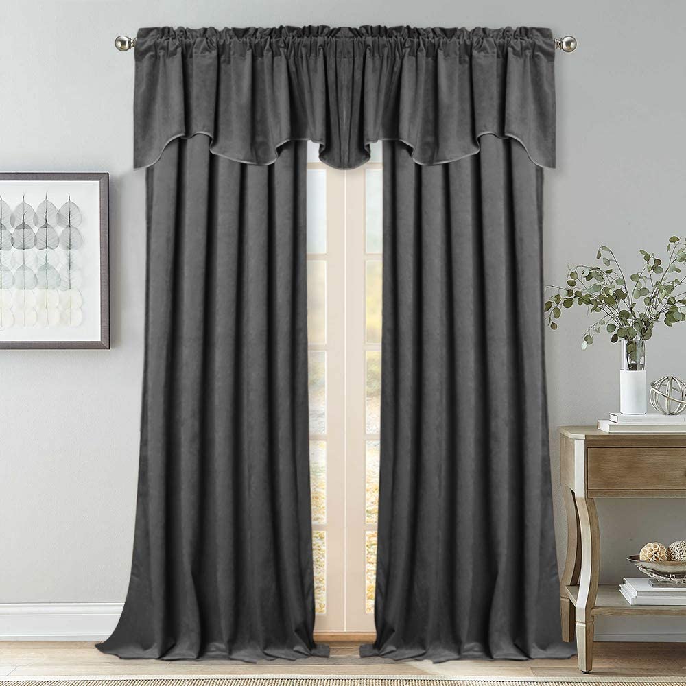 StangH Luxury Velvet Curtains & Valances Set - Elegant Blackout Drapes for Living Room, Bedroom - Soft Thermal Insulated Window Treatments for Home Decor