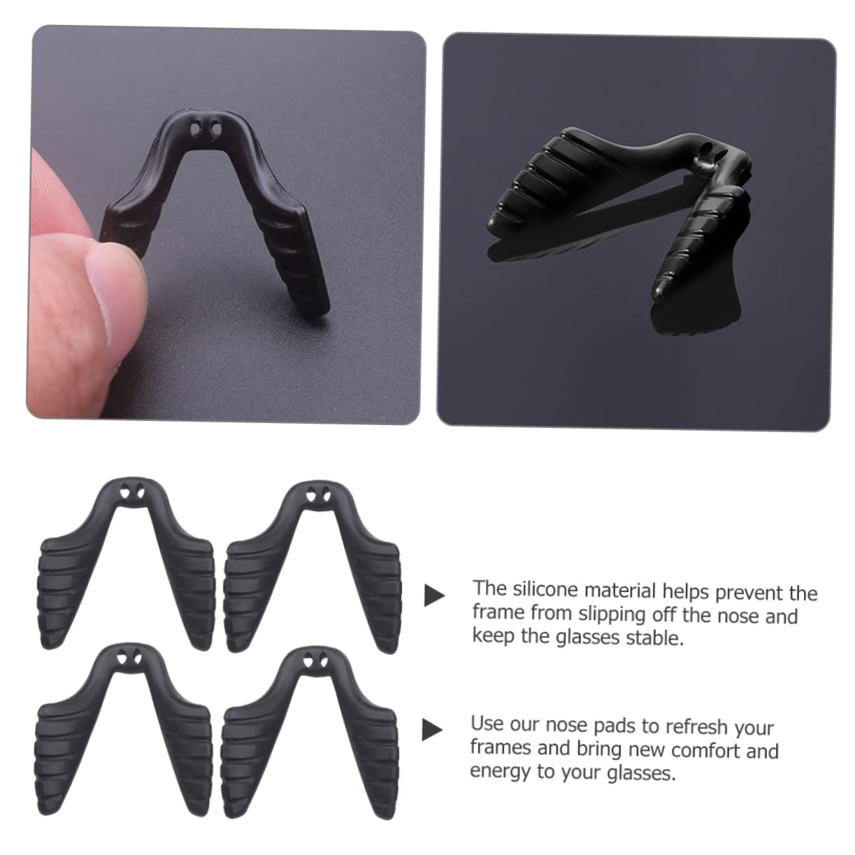 VILLCASE 16 Pairs Silicone Nose Pads for Glasses - Soft Comfortable Anti-Slip Eyewear Nose Support Pads (Black, Bypass Connected) - Perfect for Reading, Computer Use & Daily Wear