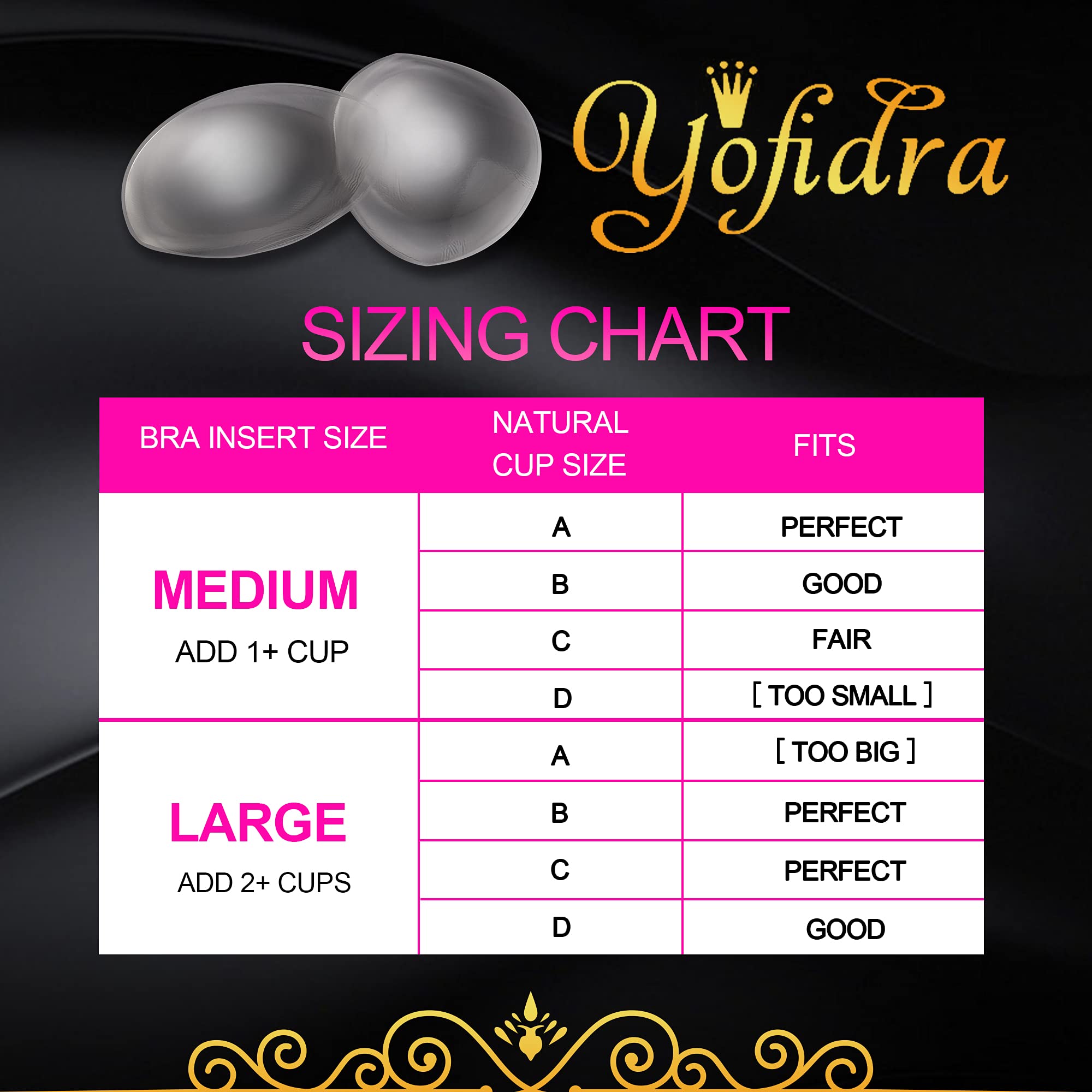 Yofidra Silicone Bra Inserts & Breast Enhancers - Add 2 Cups Size, Breathable & Reusable Push Up Pads (1 Pair, Solid, Large) - Perfect for Swimwear, Dresses & Everyday Wear