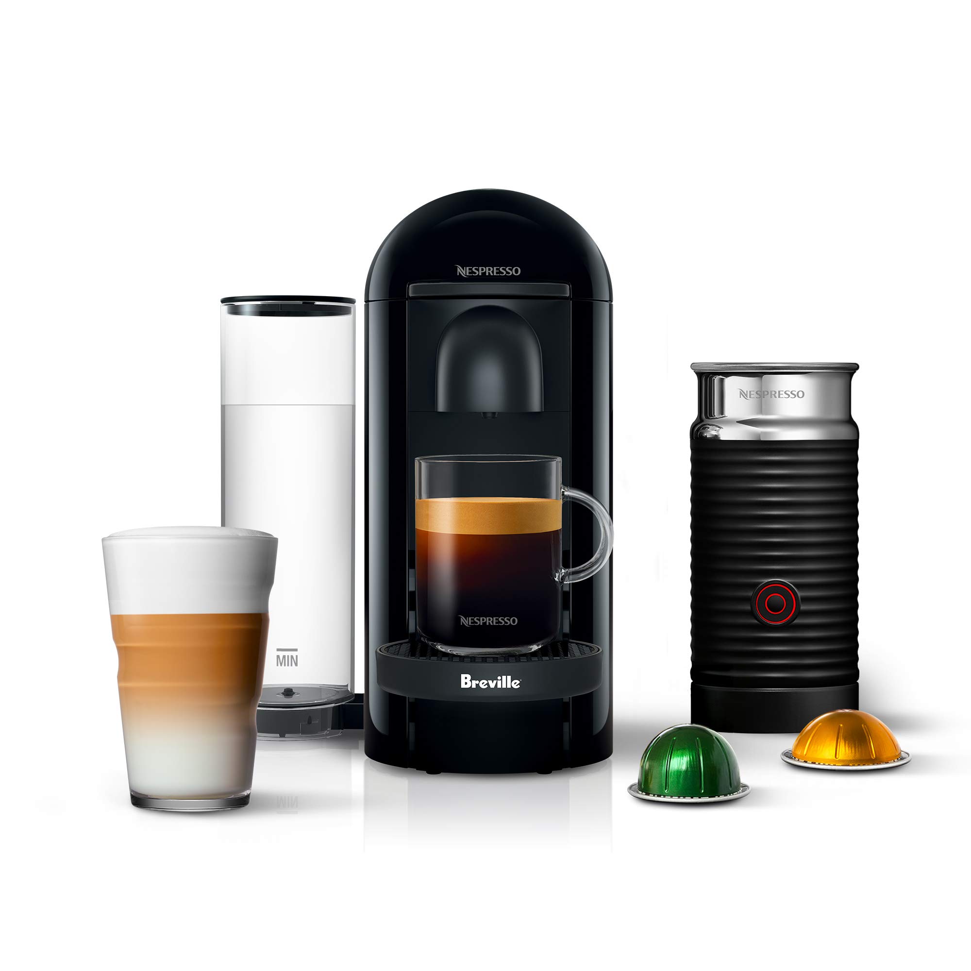 Nespresso Vertuo Plus Coffee and Espresso Machine by Breville - Ink Black with Aeroccino Milk Frother | Perfect for Home, Office & Gifts | Brew Barista-Quality Coffee & Espresso Drinks