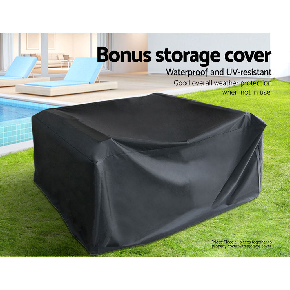 4-Piece Outdoor Sofa Set with Storage Cover, Wicker Harp Chairs & Table in Gray – Perfect for Patio, Garden, and Poolside Relaxation