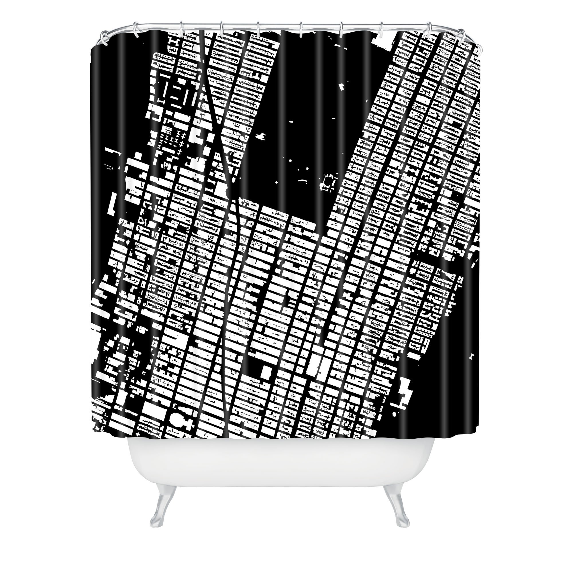 Deny Designs NYC Midtown Black Shower Curtain - 69 x 72 Inches Waterproof Fabric Bathroom Decor for Modern Homes | Perfect for Apartments & Guest Bathrooms