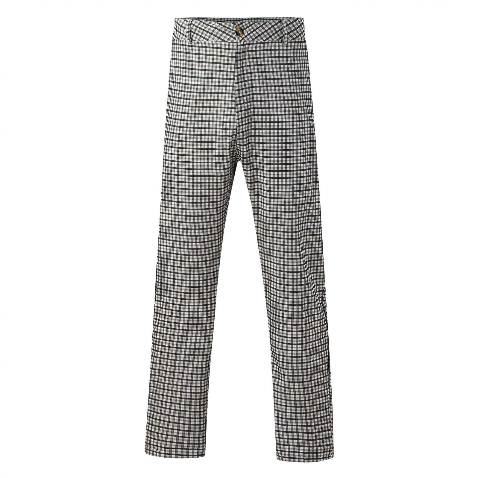 Changeshopping Men's Winter Plaid Print Stretch Casual Pants with Pockets - Warm Fleece-Lined Trousers for Office, Party & Outdoor Activities | Yellow
