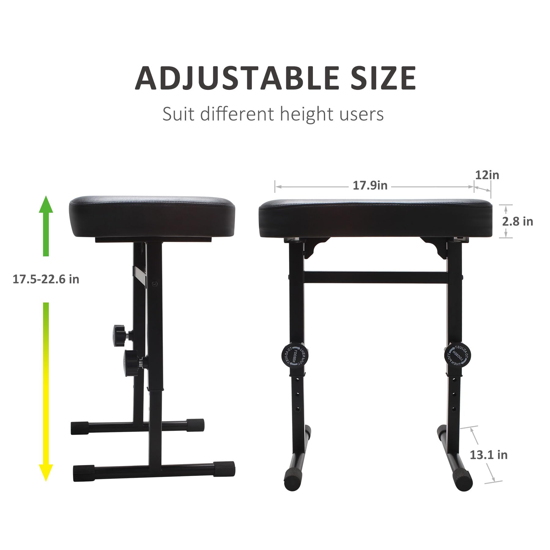 Adjustable Piano Bench Stool with Black Padded Cushion - Comfortable Keyboard Stand Seat for Musicians & Pianists (PU Leather) - Perfect for Home, Studio & Music Classrooms