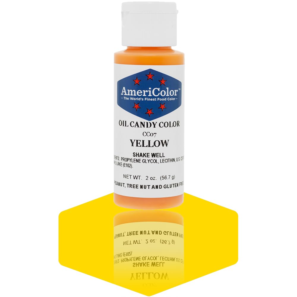 AmeriColor Candy Oil Food Coloring - 2 oz Yellow Liquid Color for Baking, Cake Decorating, Fondant & Candy Making - Vibrant & Long-Lasting