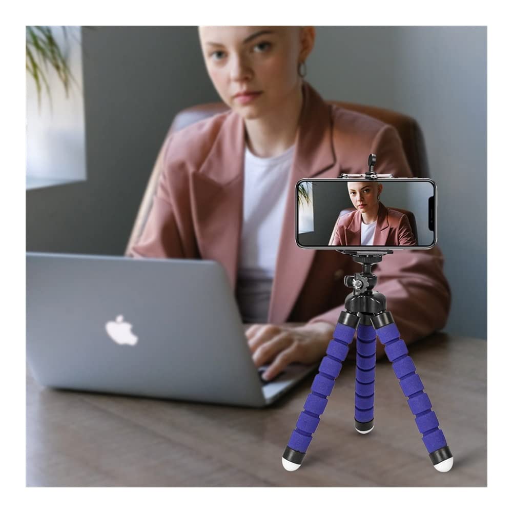 RajoNN Flexible Octopus Tripod for Phone & Mini Camera - Portable Phone Holder Stand with Sponge Grip, Clip Mount (Blue) - Perfect for Travel, Vlogging, and Hands-Free Photography