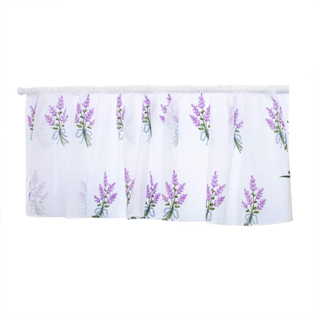 Kitchen Curtains - Embroidered Half Window Treatment for Cabinets in Blue & Purple | Short Tier Curtains for Kitchen Windows, Perfect for Farmhouse & Cottage Style Decor