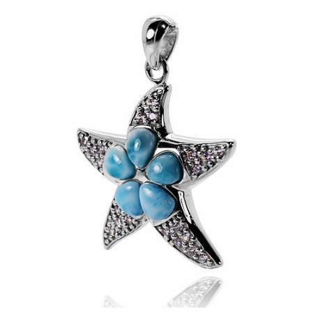Authentic Caribbean Larimar Starfish Pendant Necklace - Handmade Sterling Silver Jewelry - Perfect for Beach Vacations & Summer Outfits