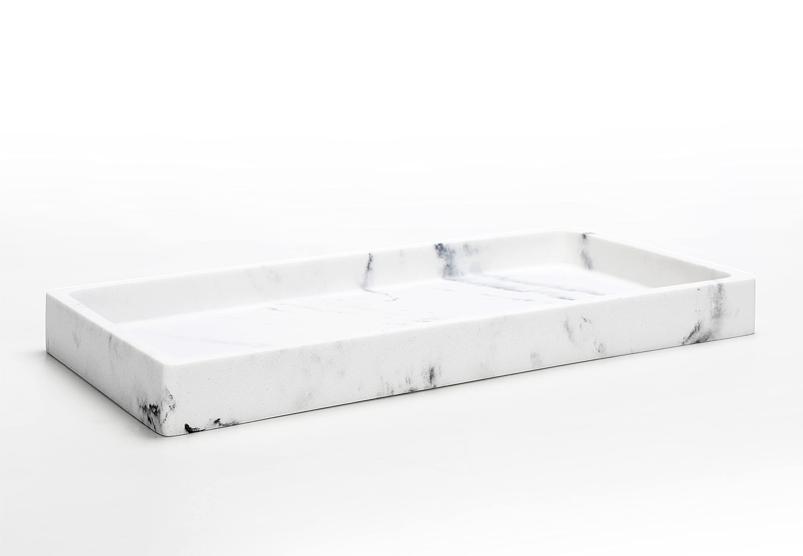 SunnyPoint Faux Marble Jewelry Organizer & Vanity Tray - Resin Dresser Tray for Rings, Cosmetics, Perfume, Soap, Candles & Small Plants - Elegant Home Decor (Marble White, 11.75