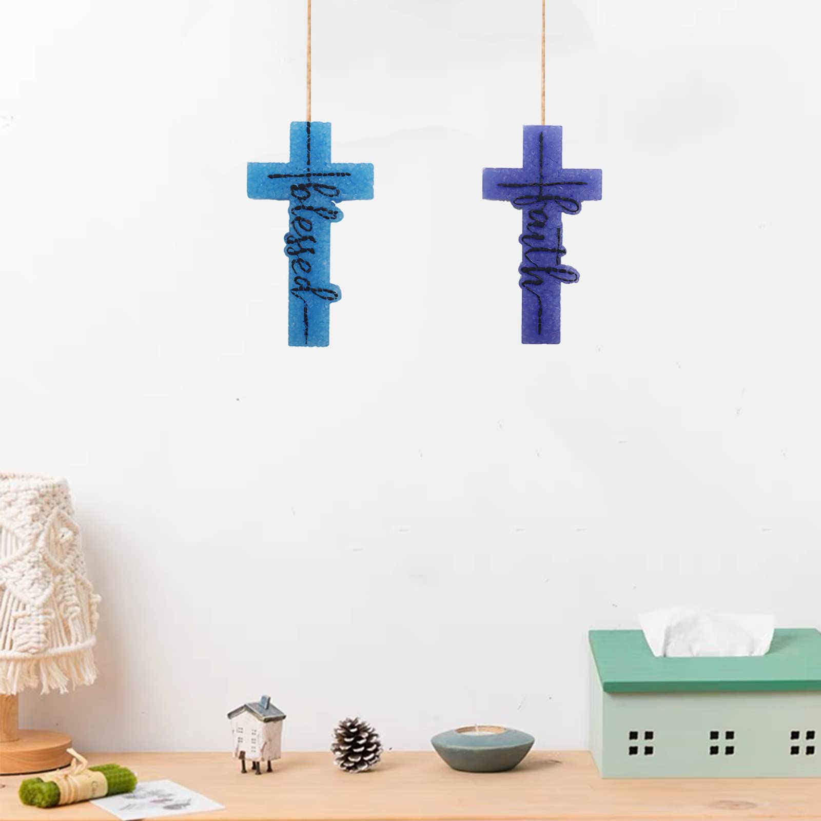 2Pcs Cross Freshie Molds - Blessed & Faith Cross Pendant Car Air Freshener Molds | Large Oven-Safe Silicone Molds for Aroma Beads, Resin Crafts & DIY Gifts | Perfect for Car Fresheners, Home Decor & Holiday Presents