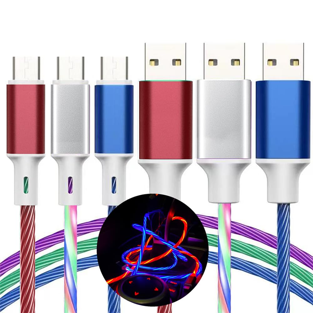 10FT/3Pack LED Light Up USB to USB C Cable - Fast Charging Cord for iPhone 15/15 Pro/15 Pro Max/15 Plus & Samsung/Android Phones (Blue+Red+Colored) - Perfect for Night Charging, Gaming Setup & Travel Accessories