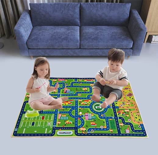 Kids Play Rug - City Road Map Carpet Mat for Boys & Toddlers | 31.5