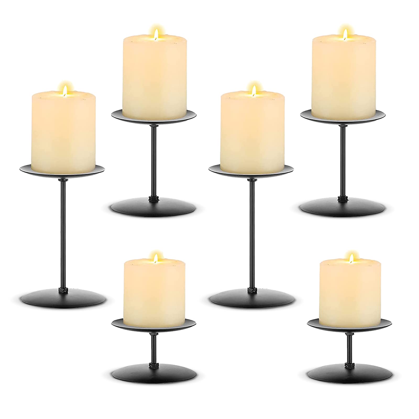 Modern Black Cylindrical Iron Candle Holder Set of 6 - Geometric Fireplace & Dining Table Decor for Home, Wedding Centerpiece, Romantic Ambiance Lighting