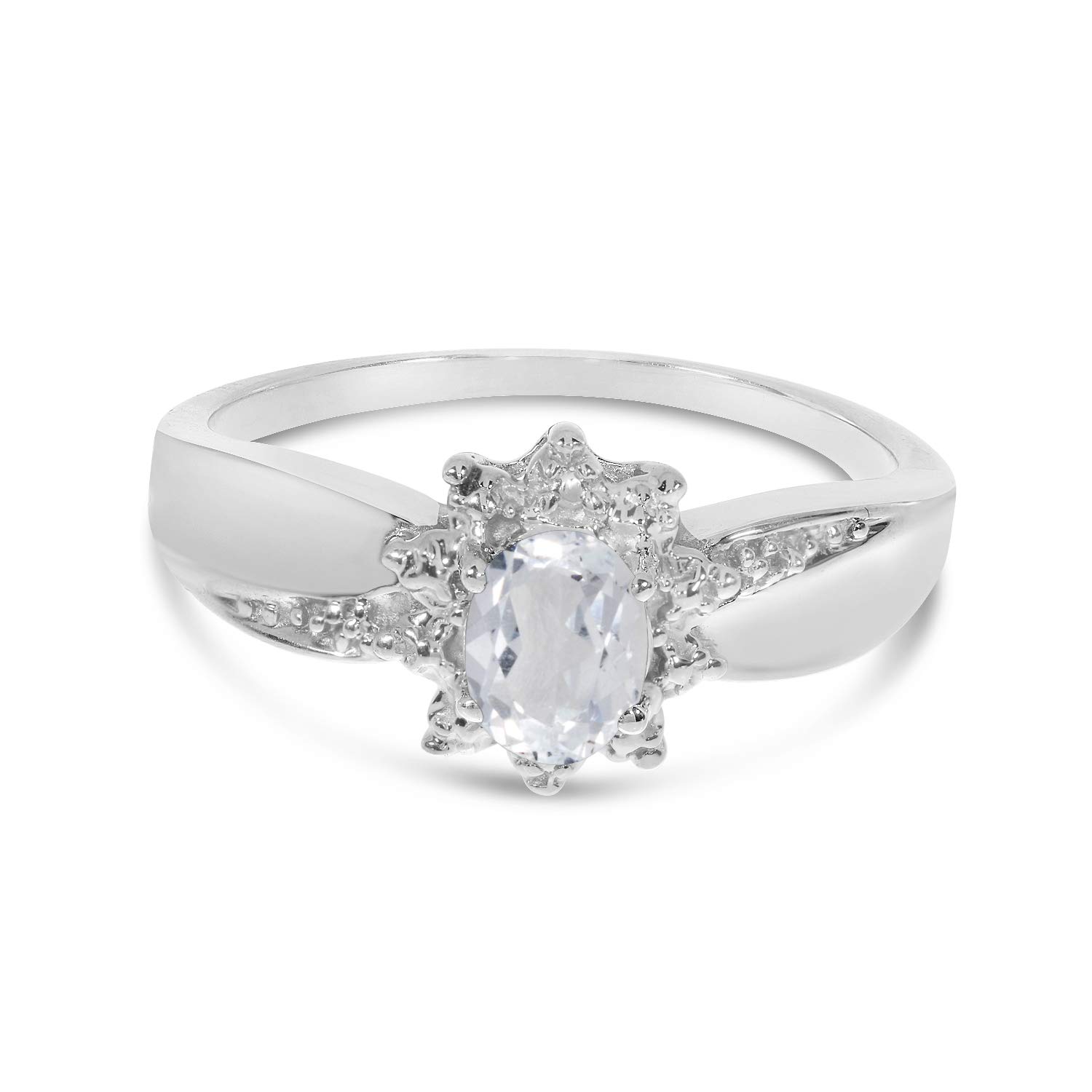 14K White Gold Oval White Topaz and Diamond Engagement Ring for Women - Size 5 - Perfect for Wedding, Proposal & Anniversary Gifts