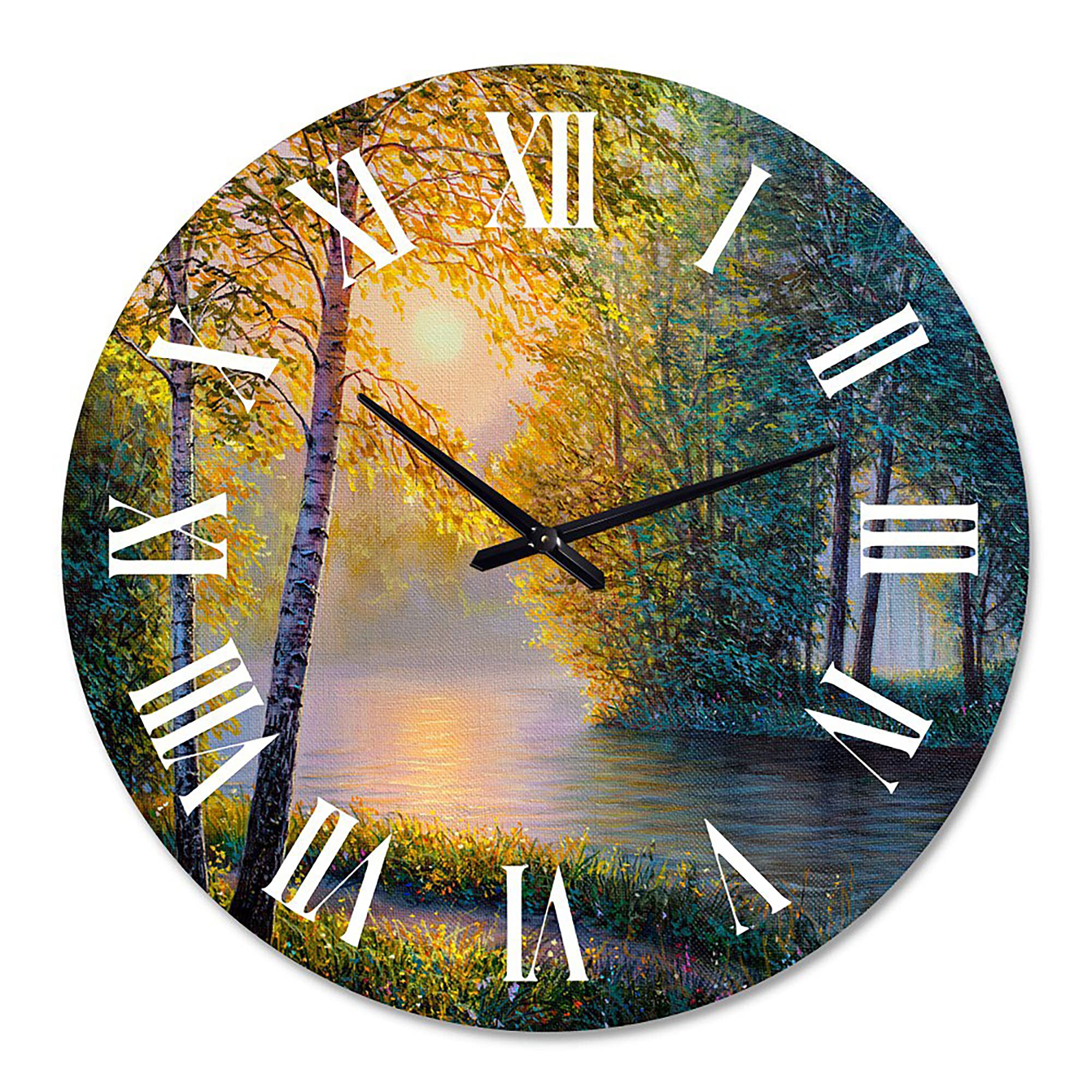 Lake House Wall Clock - 'Morning Summer with Beautiful River Spring Forest' Landscape Nature Large Wall Clock for Kitchen, Living Room, Bedroom & Office Decor | Perfect for Rustic, Farmhouse & Coastal Home Décor