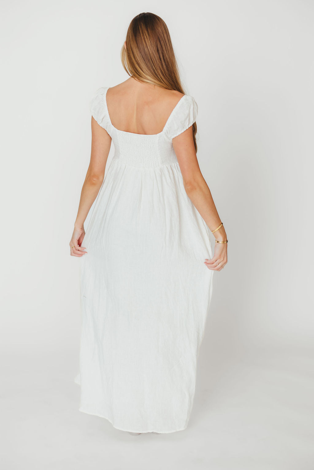 Novella 100% Linen Maxi Dress in Off White - Bump Friendly Maternity Dress for Summer, Beach & Casual Wear - Breathable & Comfortable Linen Fabric for Pregnancy & Nursing
