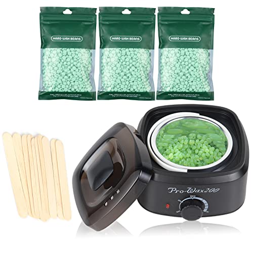 Professional Wax Warmer Kit for Hair Removal - 3 Hard Wax Beans, Wax Pot & 10 Wax Sticks, Painless At-Home Waxing for Eyebrows, Face & Bikini Area - Suitable for All Hair Types | DIY Salon Waxing for Smooth Skin at Home