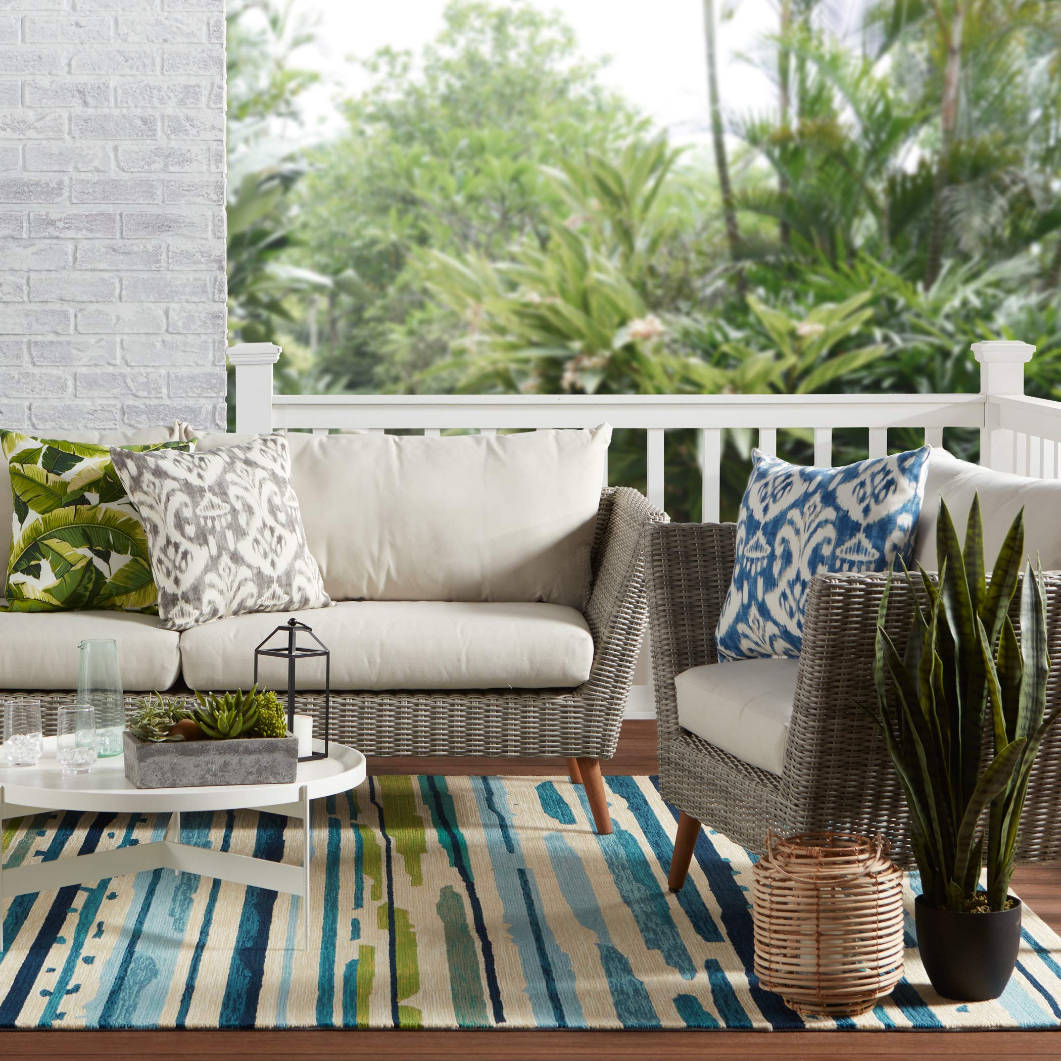 Jaipur Living 5x8 Outdoor Area Rug - Blue & Green Striped Patio Rug for Deck, Balcony, or Backyard Decor