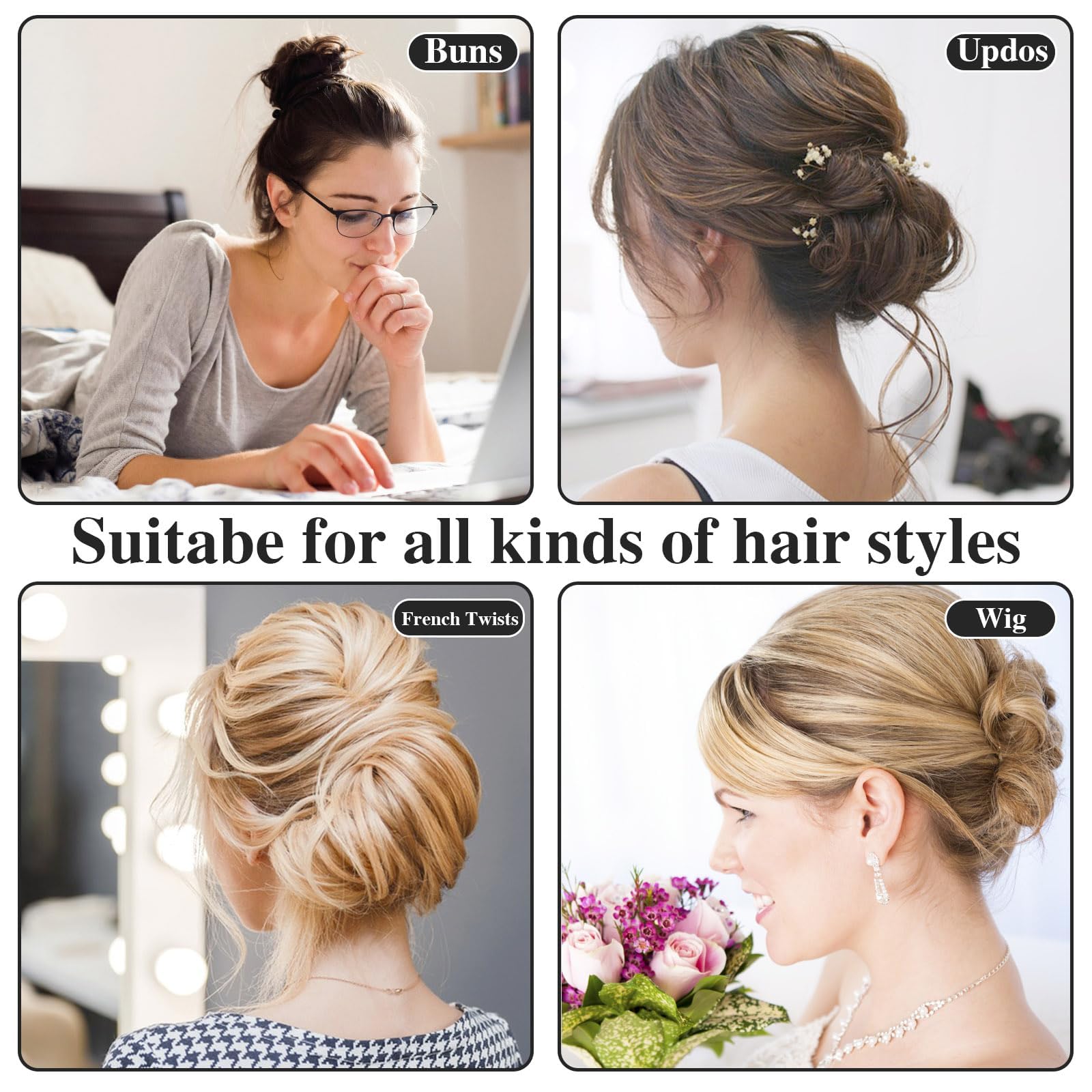 Nyamah U-Shaped Hair Pins for Women & Kids - 8cm, 7cm, 6cm, 5cm (96pc Each) - Strong Hold Bobby Pins & Bun Pins for Hair Styling, Salon Use, Wedding, Prom & Everyday Hairstyles