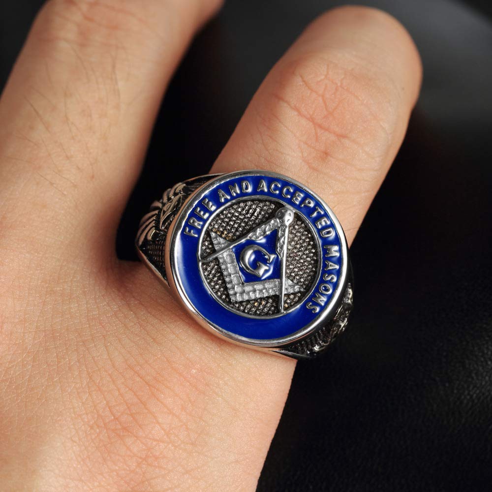**Men's Masonic Ring - Stainless Steel Freemason Symbol Signet Band in Silver, Gold & Blue | Perfect for Free & Accepted Masons, Gifts & Brotherhood Ceremonies**