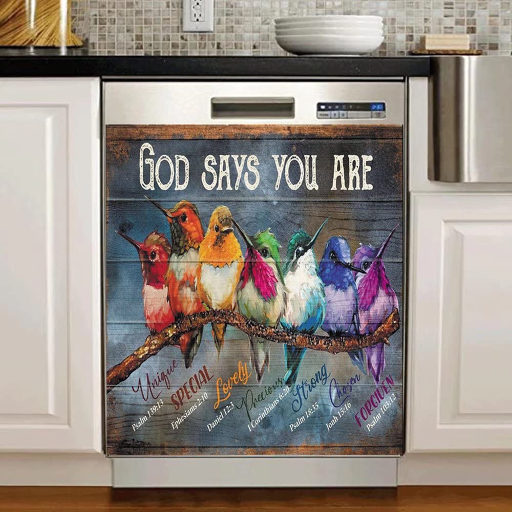 Religious Refrigerator Magnet Cover - 'God Says You Are Unique' Vinyl Decal for Dishwasher & Fridge, 23x26 Inch Kitchen Decor - Perfect for Christian Homes, Bible Study Spaces & Inspirational Kitchen Decorations