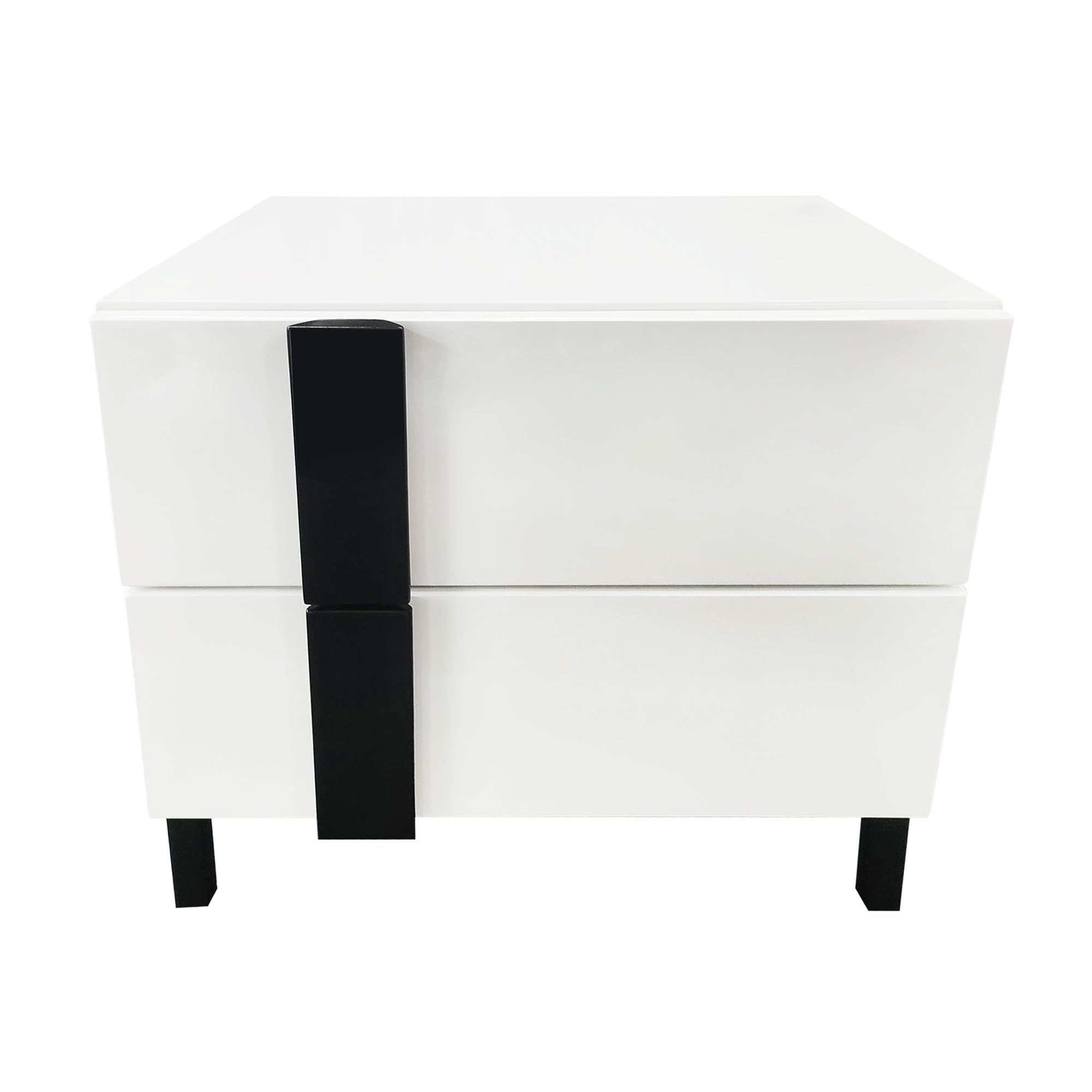 Modern High Gloss Queen Size Platform Bed with LED Lights & 2 Nightstands - 3 Piece White Bedroom Furniture Set for Contemporary Master Bedroom Decor